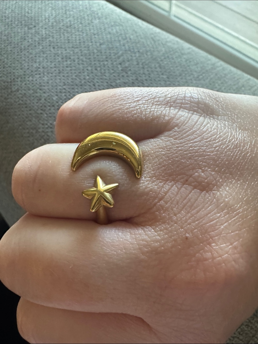 Gold modern Moon and Star Adjustable Ring - Women Jewelry